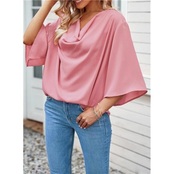 Womens Blouses and Tops Short Sleeve Chiffon Shirts and Tops - Picture 3 of 6